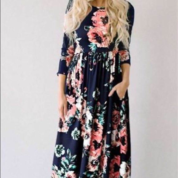 dark blue floral maxi dress